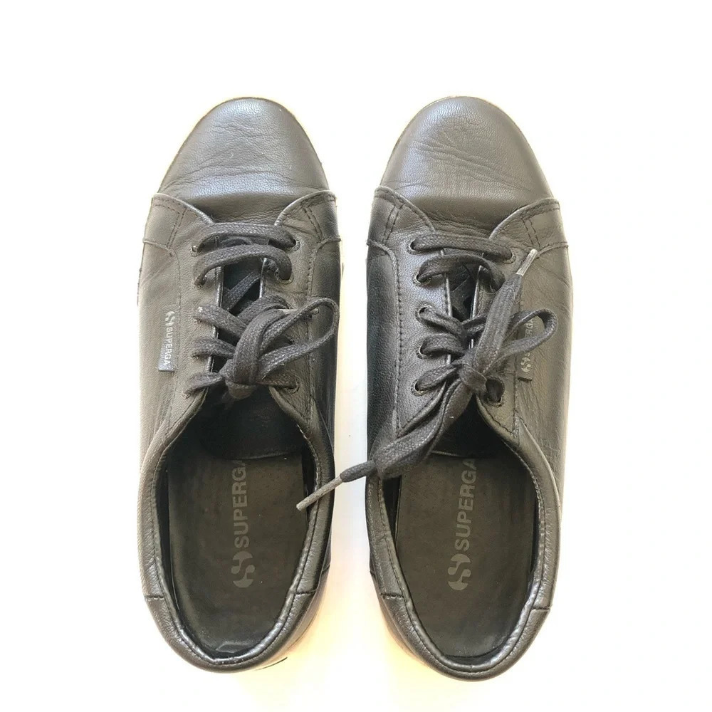 Superga Black Leather Sneaker 7.5